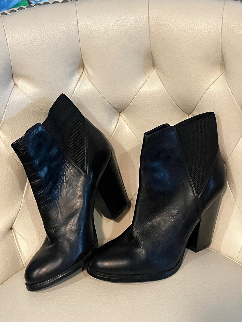 Aldo Black Leather Block Heel Ankle Booties